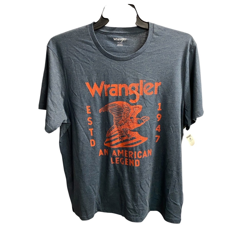 Wrangler Mens American Legend Graphic T-Shirt Blue Orange Eagle Large 112371742